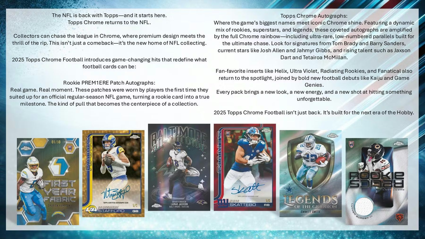 2025 Topps Chrome NFL Football Blaster Box (SEALED)