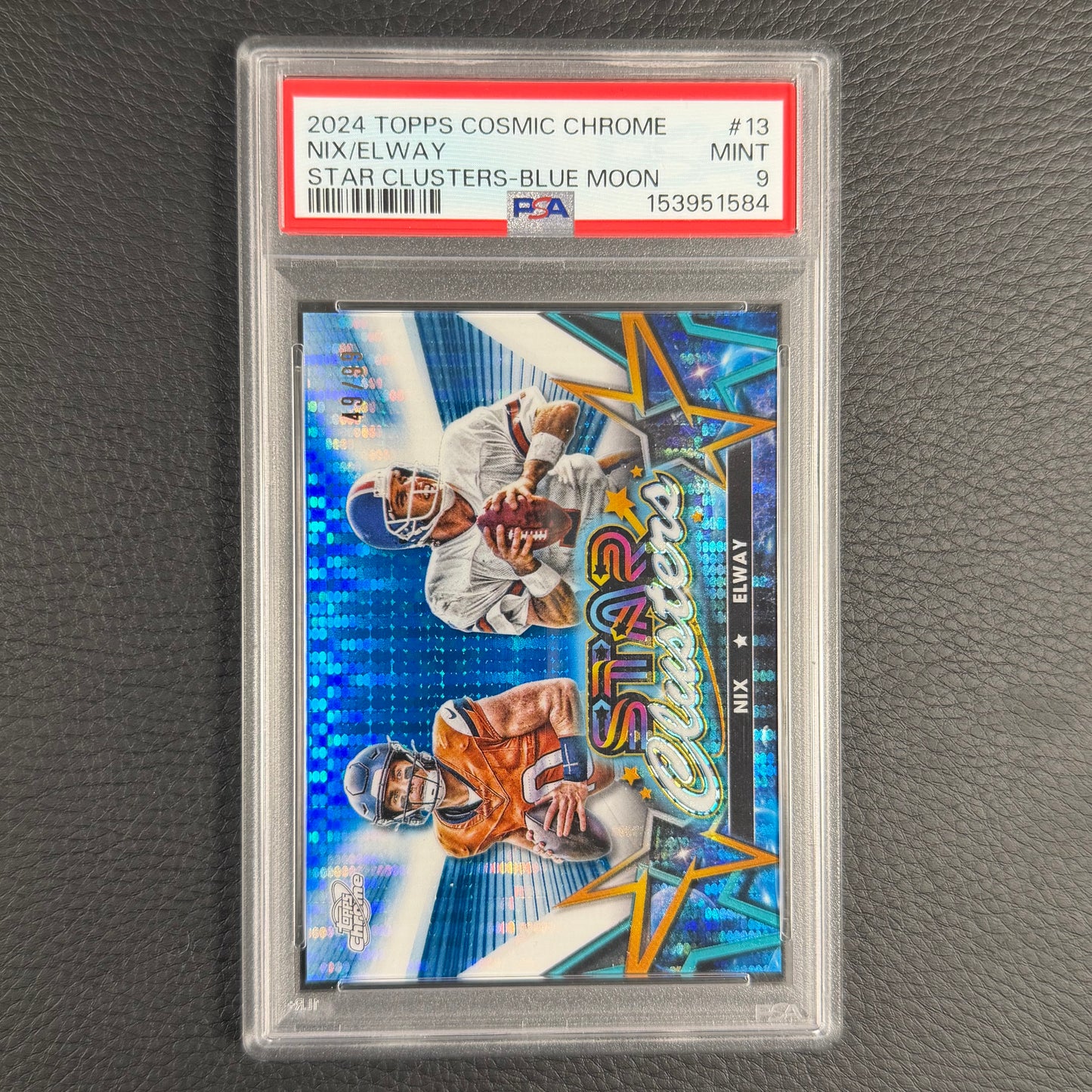 2024 NFL Cosmic Chrome Bo Nix/John Elway Star Clusters Blue Moon /99 PSA 9