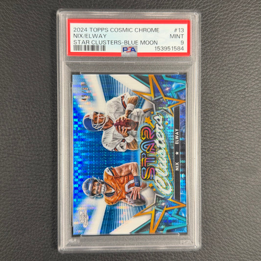 2024 NFL Cosmic Chrome Bo Nix/John Elway Star Clusters Blue Moon /99 PSA 9