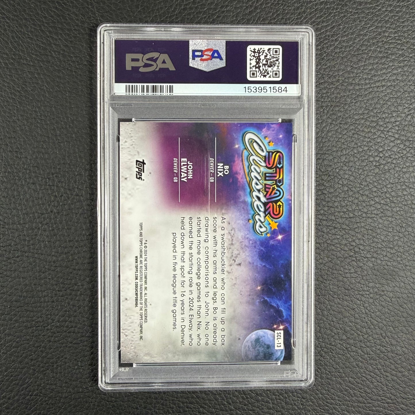 2024 NFL Cosmic Chrome Bo Nix/John Elway Star Clusters Blue Moon /99 PSA 9