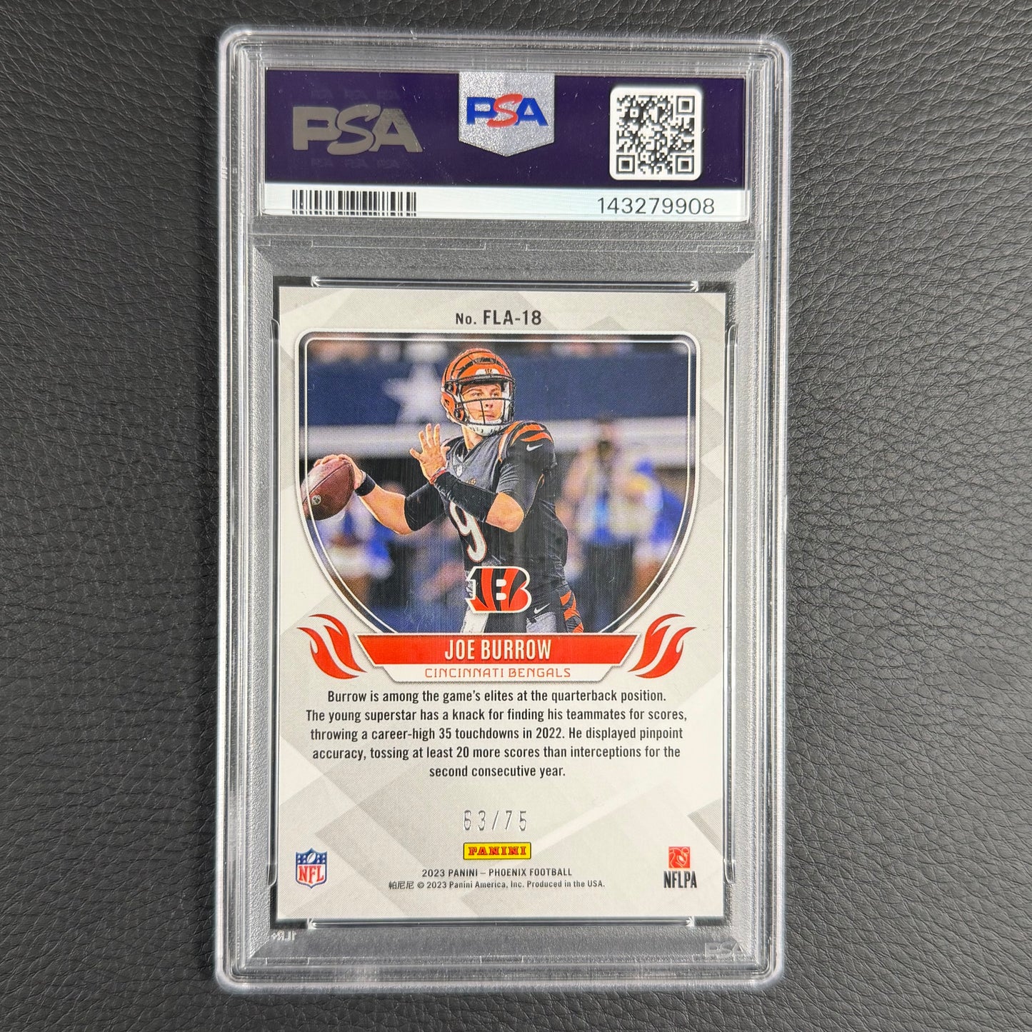 2023 NFL Phoenix Joe Burrow Flame Throwers Yellow /75 PSA 10
